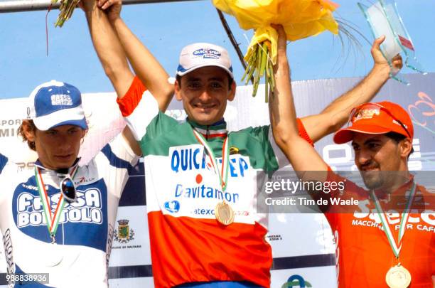 Italian Championship 2003, Bettini Paolo, Joie, Vreugde, Celebration, Pozzato Philippo, Commesso Salvatore, Podium, Italiaans Kampioenschap,...