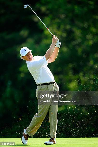 Ernie Els of South Africa plays a shot from the 13th fairway during the first round of THE PLAYERS Championship held at THE PLAYERS Stadium course at...