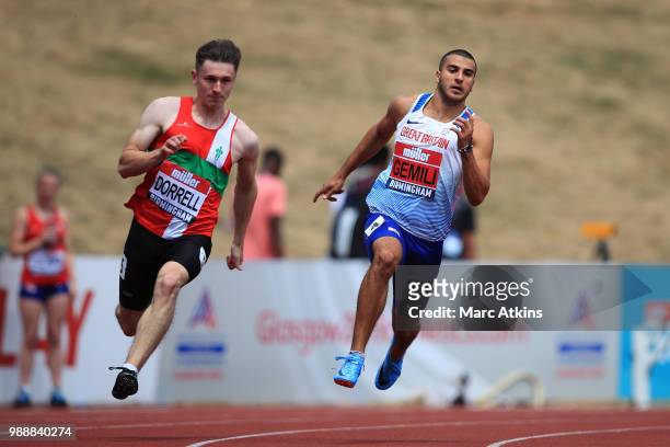 Adam Gemili competes in the Men's 200m heats during Day Two of the Muller British Athletics Championships at the Alexander Stadium on July 1, 2018 in...