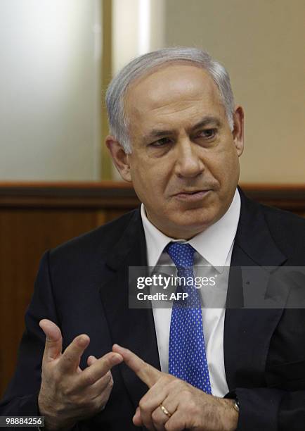 Israel's Prime Minister Benjamin Netanyahu attends the weekly cabinet meeting at his office in Jerusalem on January 10, 2010. Palestinian medical...