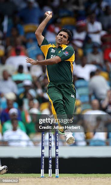 Abdul Razzaq of Pakistan bowls during The ICC World Twenty20 Super Eight match between Pakistan and England played at The Kensington Oval on May 6,...