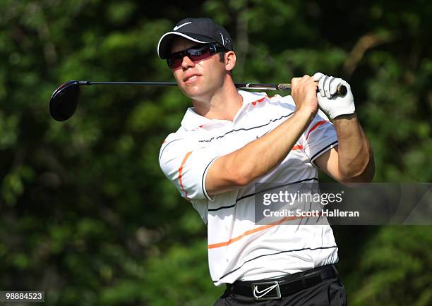 Paul Casey of England hits his tee shot on the fifth hole during the first round of THE PLAYERS Championship held at THE PLAYERS Stadium course at...