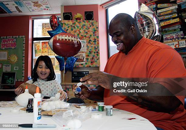 Vince Wilfork of the New England Patriots visits children at Children's Hospital Boston hosted by RE/MAX on May 5, 2010 in Boston, Massachusetts.