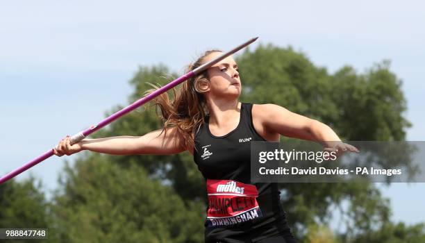Great Britain's Emma Hamplett competes in the Women's Javelin Final during day two of the Muller British Athletics Championships at Alexander...