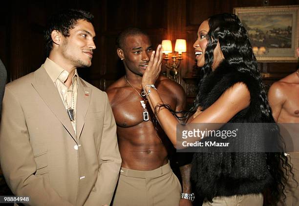 Tyson Beckford , Naomi Campbell and model wearing Chris Aire Jewelry
