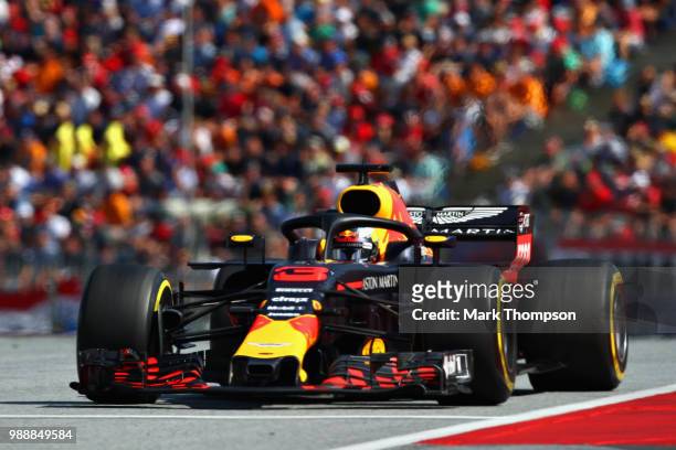 Daniel Ricciardo of Australia driving the Aston Martin Red Bull Racing RB14 TAG Heuer on track during the Formula One Grand Prix of Austria at Red...