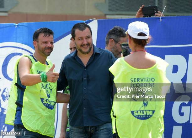 Matteo Salvini, Minister of Interior attends the Lega Nord Meeting on July 1, 2018 in Pontida, Bergamo, Italy.The annual meeting of the Northern...