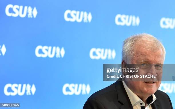 German Interior Minister and Bavarian Christian Social Union politician Horst Seehofer looks on at the beginning of a party leadership meeting of the...