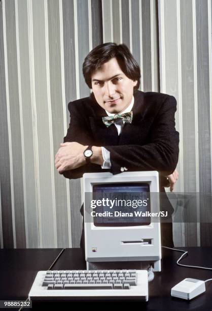 Apple Computer founder Steve Jobs with a Macintosh computer in New York City in 1984.