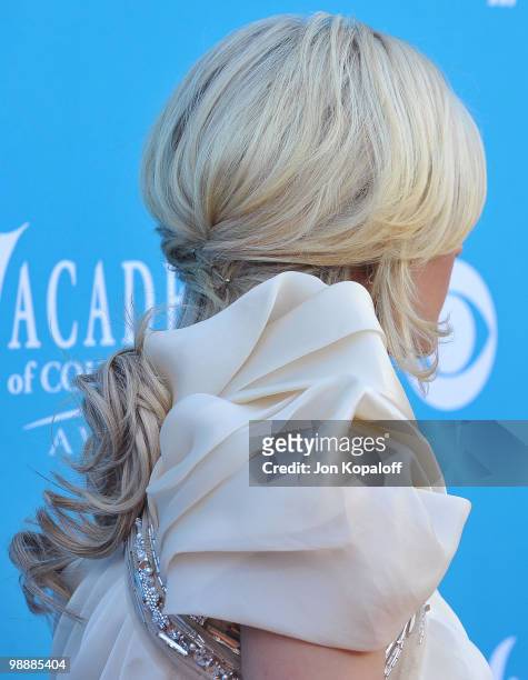 Singer Carrie Underwood arrives at the 45th Annual Academy Of Country Music Awards - Arrivals at MGM Grand Garden Arena on April 18, 2010 in Las...