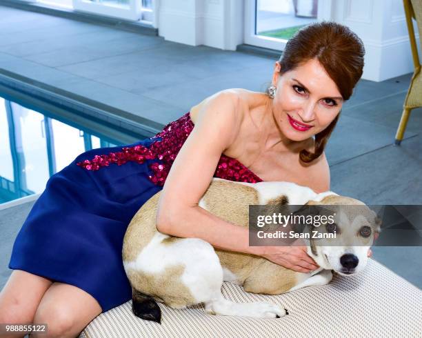 Jean Shafiroff and Rosie attend Jean And Martin Shafiroff Host Cocktails For Stony Brook Southampton Hospital on June 30, 2018 in Southampton, New...