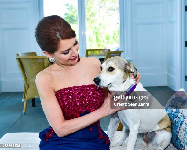 Jean Shafiroff and Rosie attend Jean And Martin Shafiroff Host Cocktails For Stony Brook Southampton Hospital on June 30, 2018 in Southampton, New...