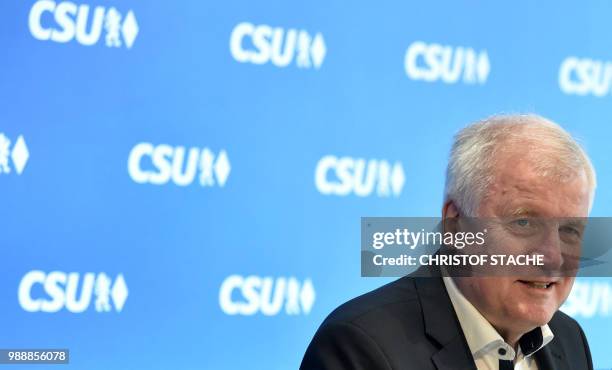 German Interior Minister and Bavarian Christian Social Union politician Horst Seehofer looks on at the beginning of a party leadership meeting of the...