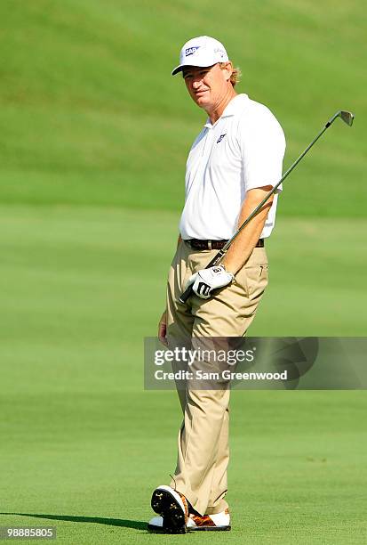 Ernie Els of South Africa looks on from the 16th fairway during the first round of THE PLAYERS Championship held at THE PLAYERS Stadium course at TPC...