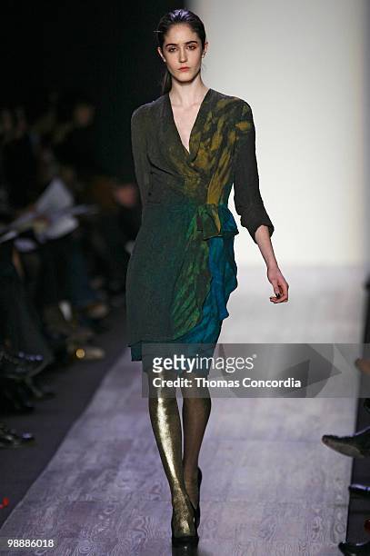 Model walks the runway wearing BCBG Max Azria Fall 2009 during Mercedes-Benz Fashion Week at The Tent in Bryant Park on February 13, 2009 in New York...