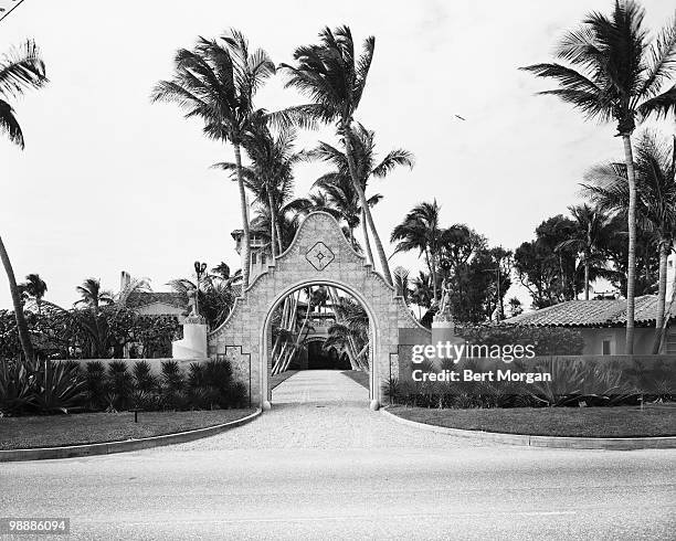 View of arched street entrance to Mar-a-Lago , Palm Beach, Florida, mid 1950s. The residence, designed by Marion Sims Wyeth and Joseph Urban, was the...