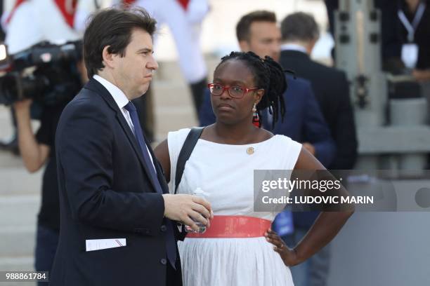 Presidential Communication Advisors Sylvain Fort and Sibeth Ndiaye attend the burial ceremony for former French politician and Holocaust survivor...