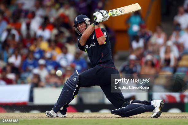 Kevin Pietersen of England hits out during The ICC World Twenty20 Super Eight match between Pakistan and England played at The Kensington Oval on May...