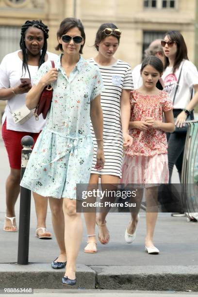 Katie Holmes and Suri Cruise are seen strolling near Le Louvre museum on July 1, 2018 in Paris, France.