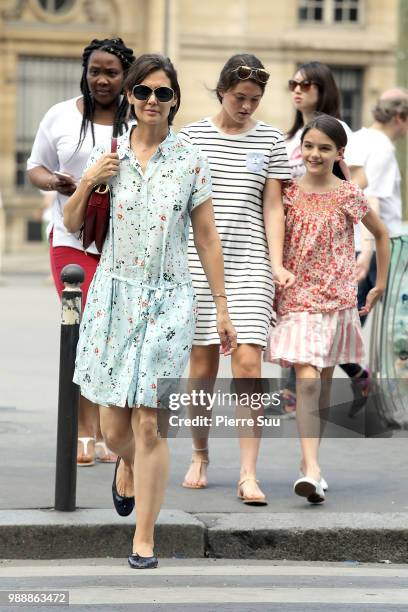 Katie Holmes and Suri Cruise are seen strolling near Le Louvre museum on July 1, 2018 in Paris, France.