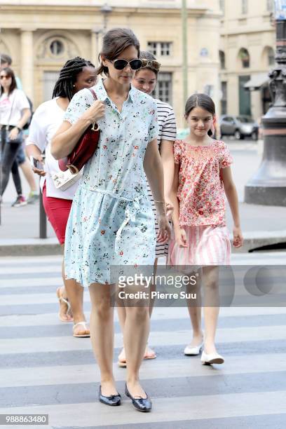 Katie Holmes and Suri Cruise are seen strolling near Le Louvre museum on July 1, 2018 in Paris, France.