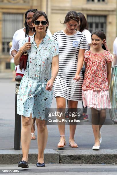 Katie Holmes and Suri Cruise are seen strolling near Le Louvre museum on July 1, 2018 in Paris, France.