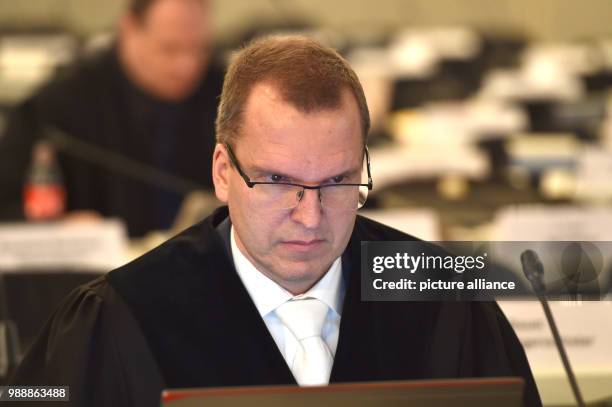 Senior public attorney Uwe Muehlhoff sits in the court room at the Loveparade trial in Duesseldorf, Germany, 13 December 2017. The district court...