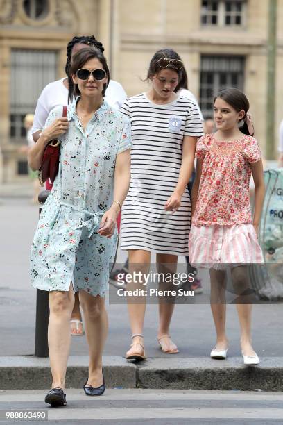 Katie Holmes and Suri Cruide are seen strolling near Le Louvre museum on July 1, 2018 in Paris, France.