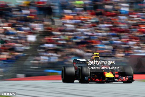 Max Verstappen of the Netherlands driving the Aston Martin Red Bull Racing RB14 TAG Heuer on track during the Formula One Grand Prix of Austria at...