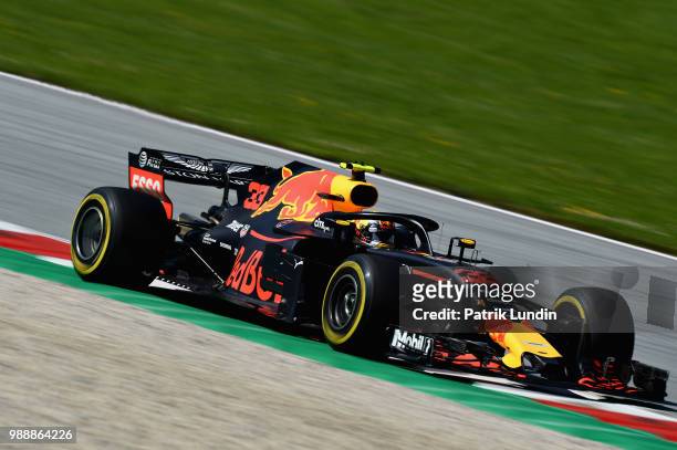 Max Verstappen of the Netherlands driving the Aston Martin Red Bull Racing RB14 TAG Heuer on track during the Formula One Grand Prix of Austria at...