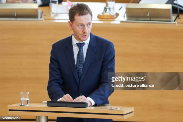The new Prime Minister of Saxony, Michael Kretschmer speaks during the meeting of the state parliament in Dresden, Germany, 13 December 2017....
