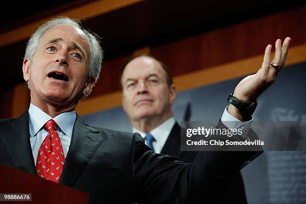 Senate Financial Services Committee members Sen. Bob Corker and Sen. Richard Shelby hold a news conference about a proposed amendment to the...