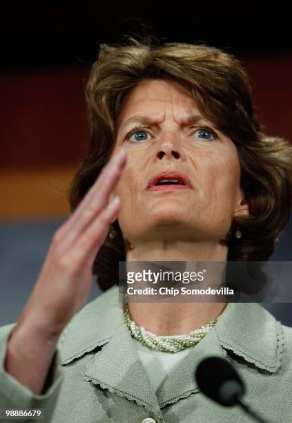 Sen. Lisa Murkowski speaks during a news conference about a proposed amendment to the financial services reform legislation before the Senate at the...