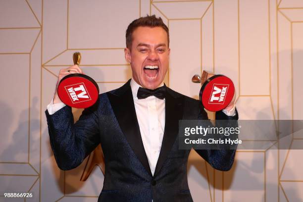 Grant Denyer celebrates winning the Gold Logie at the 60th Annual Logie Awards at The Star Gold Coast on July 1, 2018 in Gold Coast, Australia.