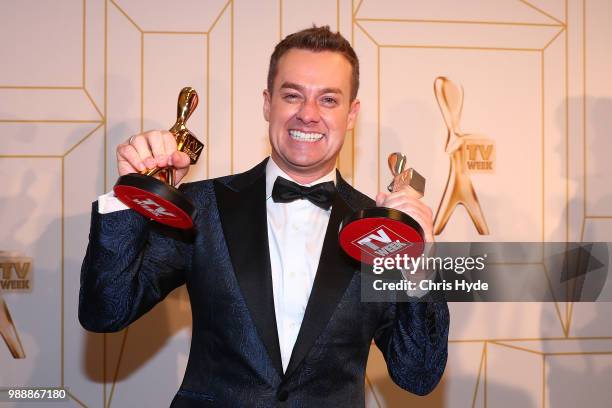 Grant Denyer celebrates winning the Gold Logie at the 60th Annual Logie Awards at The Star Gold Coast on July 1, 2018 in Gold Coast, Australia.