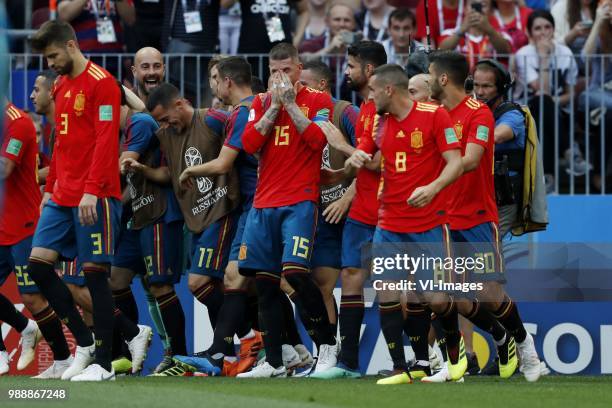 Gerard Pique of Spain, Alvaro Odriozola of Spain, Lucas Vazquez of Spain, Sergio Ramos of Spain, Diego Costa of Spain, Koke of Spain, Marco Asensio...