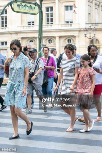 Actress Katie Holmes and daughter Suri Cruise are seen arriving at Louvre Museum on July 1, 2018 in Paris, France.