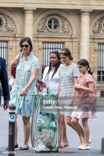 Actress Katie Holmes and daughter Suri Cruise are seen arriving at Louvre Museum on July 1, 2018 in Paris, France.
