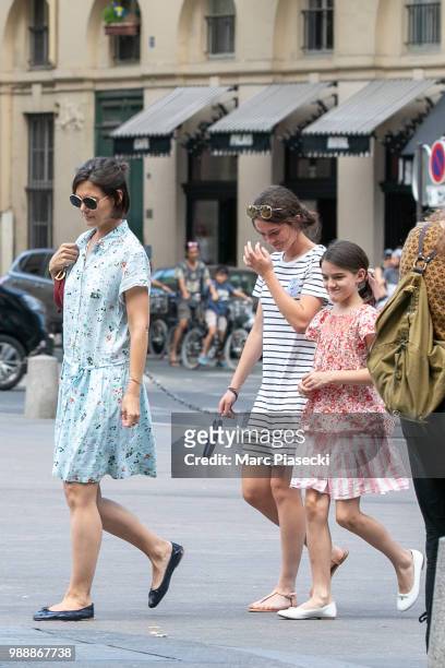 Actress Katie Holmes and daughter Suri Cruise are seen on Place du Palais Royal on July 1, 2018 in Paris, France.