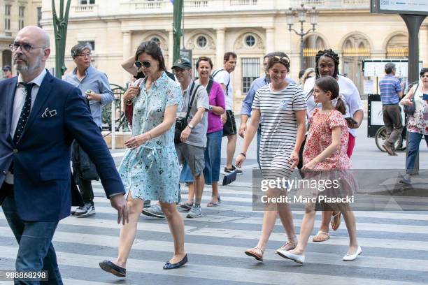 Actress Katie Holmes and daughter Suri Cruise are seen on Place du Palais Royal on July 1, 2018 in Paris, France.