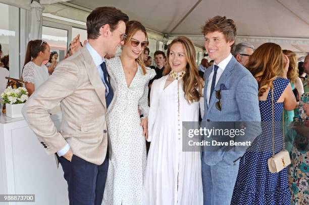 Matt Smith, Lily James, Hannah Redmayne and Eddie Redmayne attend the Audi Polo Challenge at Coworth Park Polo Club on July 1, 2018 in Ascot, England.