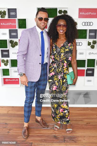 James O'Keefe and Beverley Knight attend the Audi Polo Challenge at Coworth Park Polo Club on July 1, 2018 in Ascot, England.