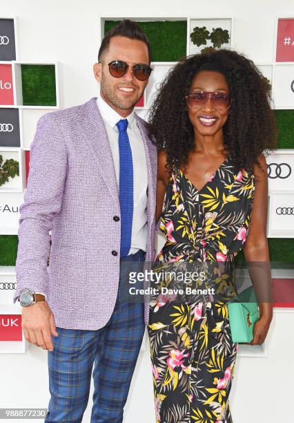 James O'Keefe and Beverley Knight attend the Audi Polo Challenge at Coworth Park Polo Club on July 1, 2018 in Ascot, England.