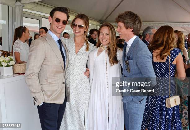 Matt Smith, Lily James, Hannah Redmayne and Eddie Redmayne attend the Audi Polo Challenge at Coworth Park Polo Club on July 1, 2018 in Ascot, England.
