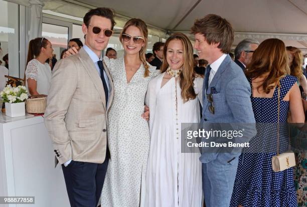 Matt Smith, Lily James, Hannah Redmayne and Eddie Redmayne attend the Audi Polo Challenge at Coworth Park Polo Club on July 1, 2018 in Ascot, England.