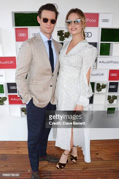Matt Smith and Lily James attend the Audi Polo Challenge at Coworth Park Polo Club on July 1, 2018 in Ascot, England.