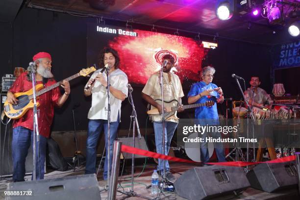 Members of Indian Ocean band perform at BP-FLYP@MTV Café, Connaught Place, on June 22, 2018 in New Delhi, India. FLYP@MTV aims at organising one of...