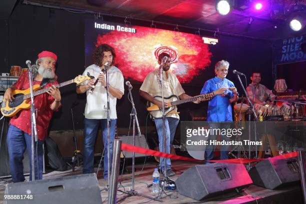 Members of Indian Ocean band perform at BP-FLYP@MTV Café, Connaught Place, on June 22, 2018 in New Delhi, India. FLYP@MTV aims at organising one of...