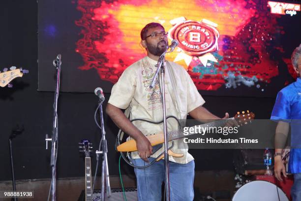 Members of Indian Ocean band perform at BP-FLYP@MTV Café, Connaught Place, on June 22, 2018 in New Delhi, India. FLYP@MTV aims at organising one of...