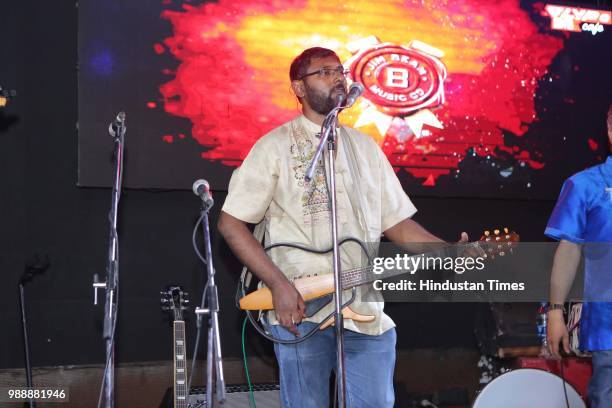 Members of Indian Ocean band perform at BP-FLYP@MTV Café, Connaught Place, on June 22, 2018 in New Delhi, India. FLYP@MTV aims at organising one of...